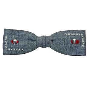 Vintage Ormond NYC Chambray Embroidered Blue White Red Bowtie College University